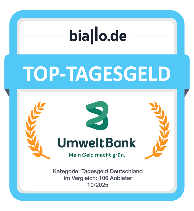 Biallo Auszeichnung Top-Tagesgeld für UmweltBank Tagesgeld