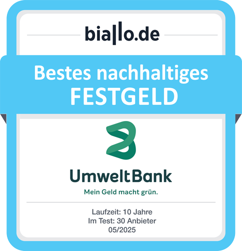 Testsiegel UmweltBank Festgeld biallo 2025