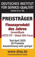 Testsiegel Finanzprodukt des Jahres UmweltBank ETF
